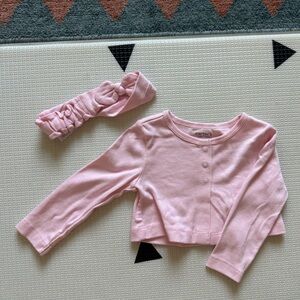 Carters|Baby girl light Pink Long Sleeve cardigan and headband,NWOT•••6-9 months